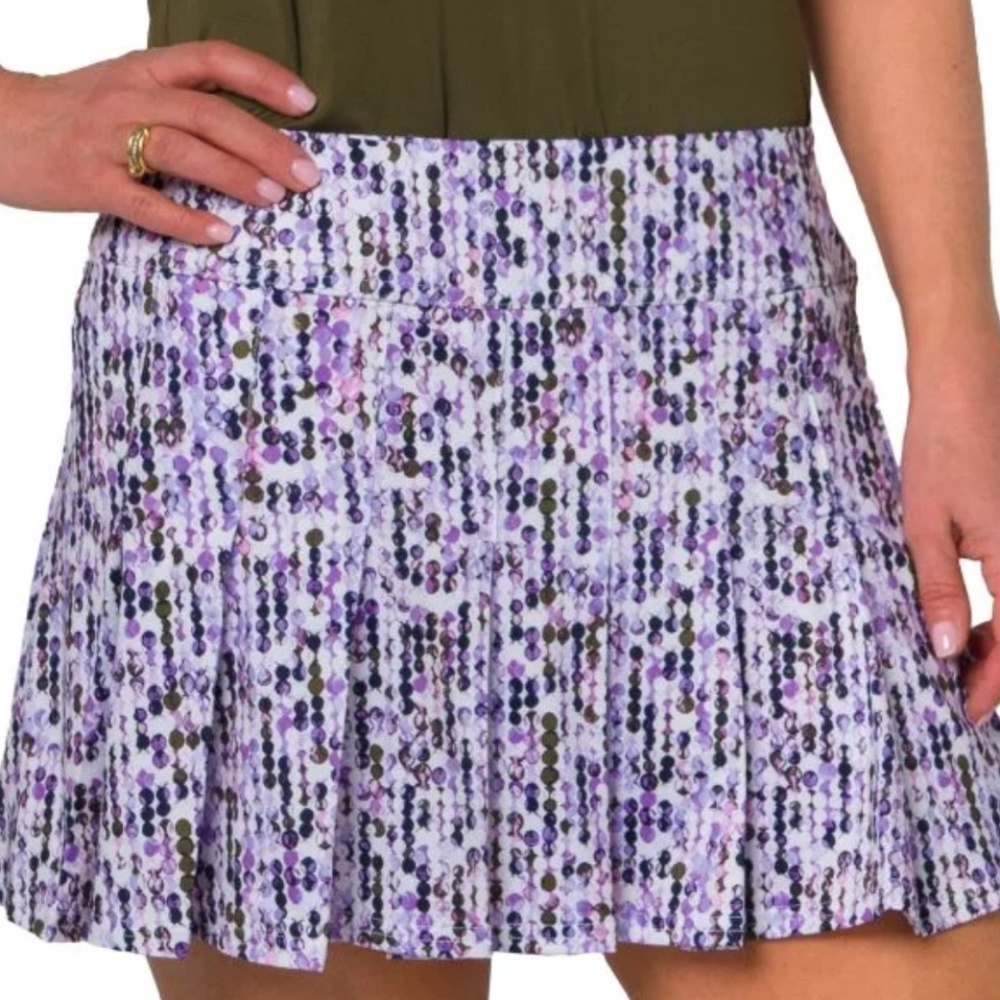 JoFit Women's Pleat Short Golf Skirt in Jewel Print Purple
